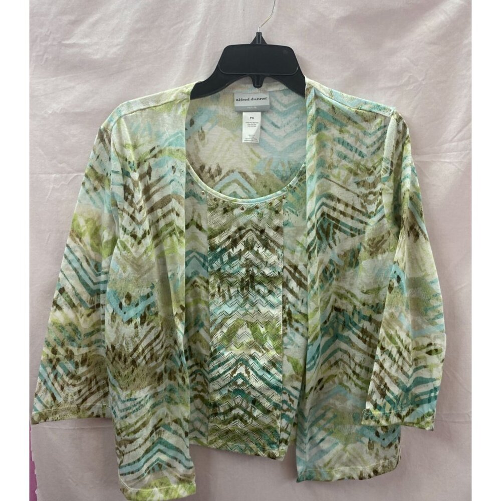 Alfred Dunner Women's Petite Small Layered Green & White Blouse